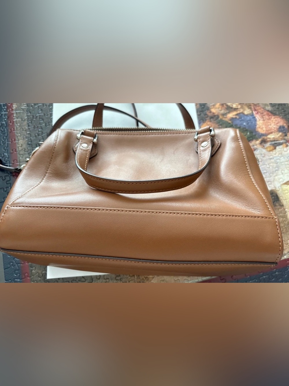 Coach Tan Leather Satchel with Detachable Strap zipper crossbody bag. - Picture 5 of 16